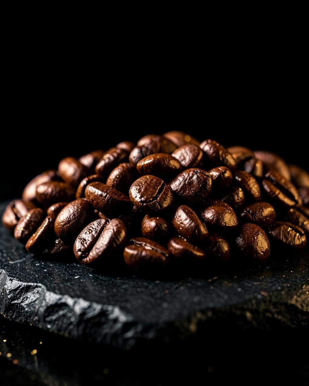 Donker gebrande koffiebonen worden bereid