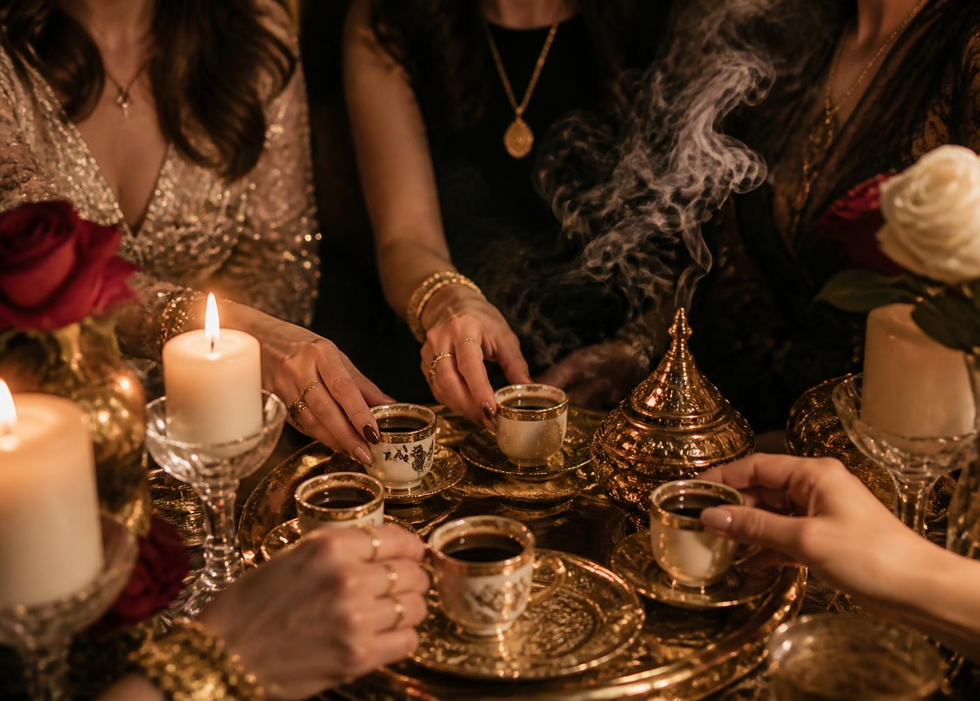 Gasten die kleine kopjes koffie delen tijdens een privéviering